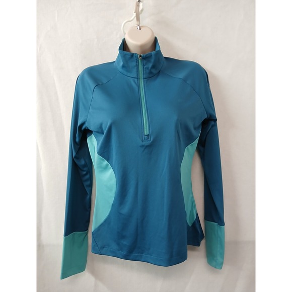 Spyder Women M 1/4 Zip Pullover Teal Aqua Blue Long Sleeve Base Layer Top Henley - Picture 1 of 8